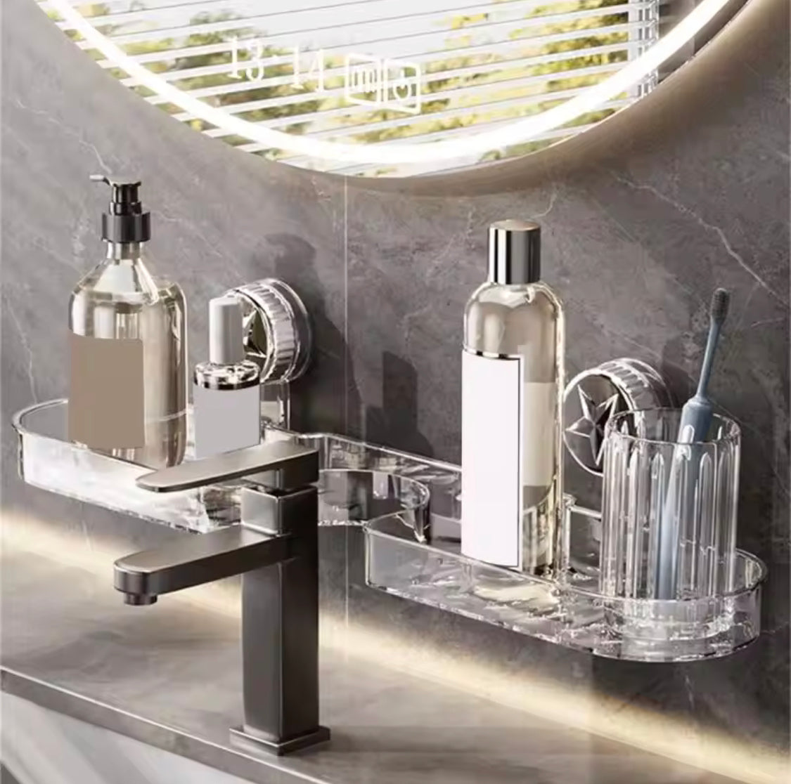Bathroom Sink Faucet, Star Shaped Suction Cup Rack, Drainage Wall Hanging Storage Shelf, Single Layer Plastic Sticking Shelf Bathroom Sink Faucet, Star Shaped Suction Cup Rack, Drainage Wall Hanging Storage Shelf, Single Layer Plastic Sticking Shelf